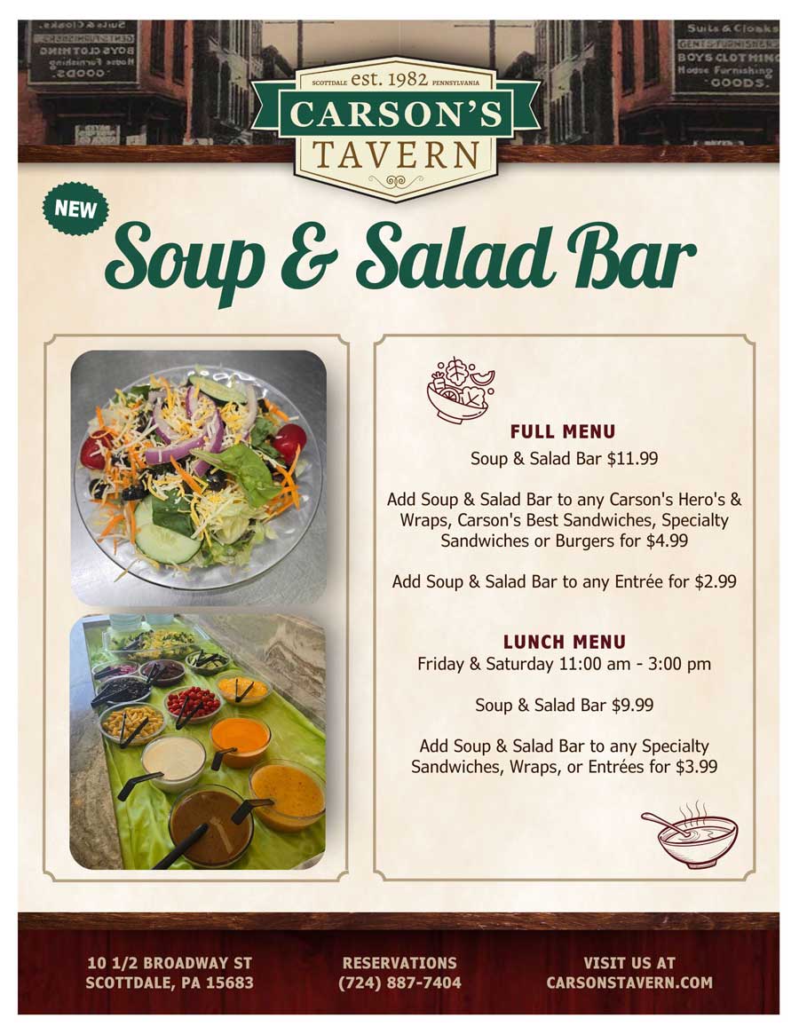 Soup and salad bar from Carson's Tavern in Scottsdale, PA