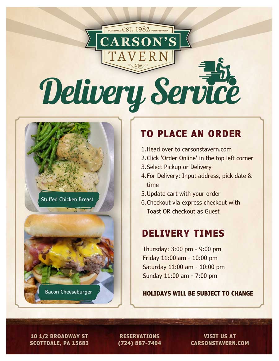 Carson's Tavern Delivery Flyer November 2024